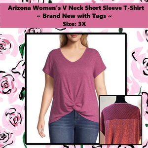 Arizona V-Neck Short Sleeve T-Shirt with Lace Shoulders 3X